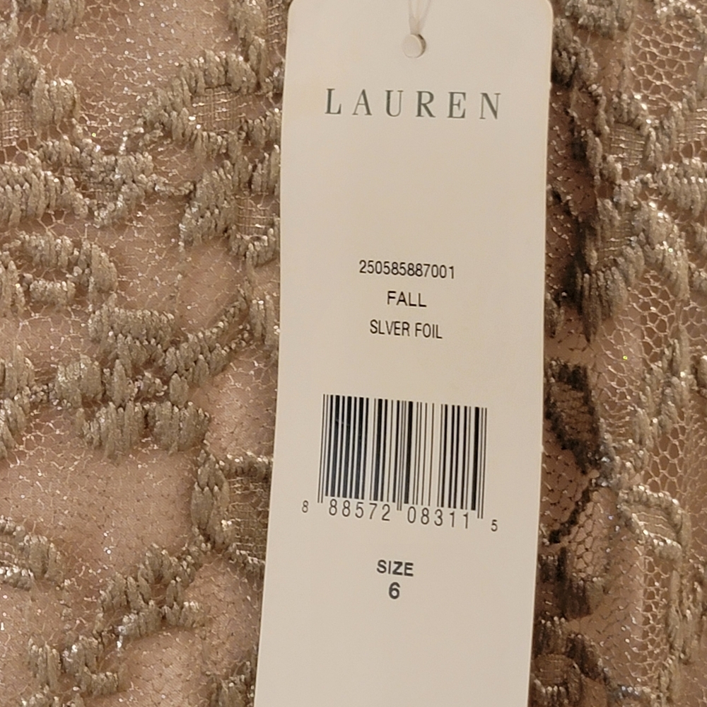 NWT Lauren Ralph Lauren Gold Lace Cap-Sleeve Sheath Dress Size 6 - Picture 10 of 12